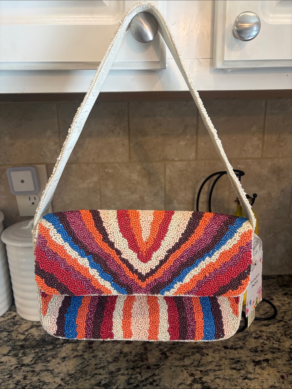 Made in India Multicolor Beaded Shoulder Bag - Vibrant Stripe Design. BNWT.